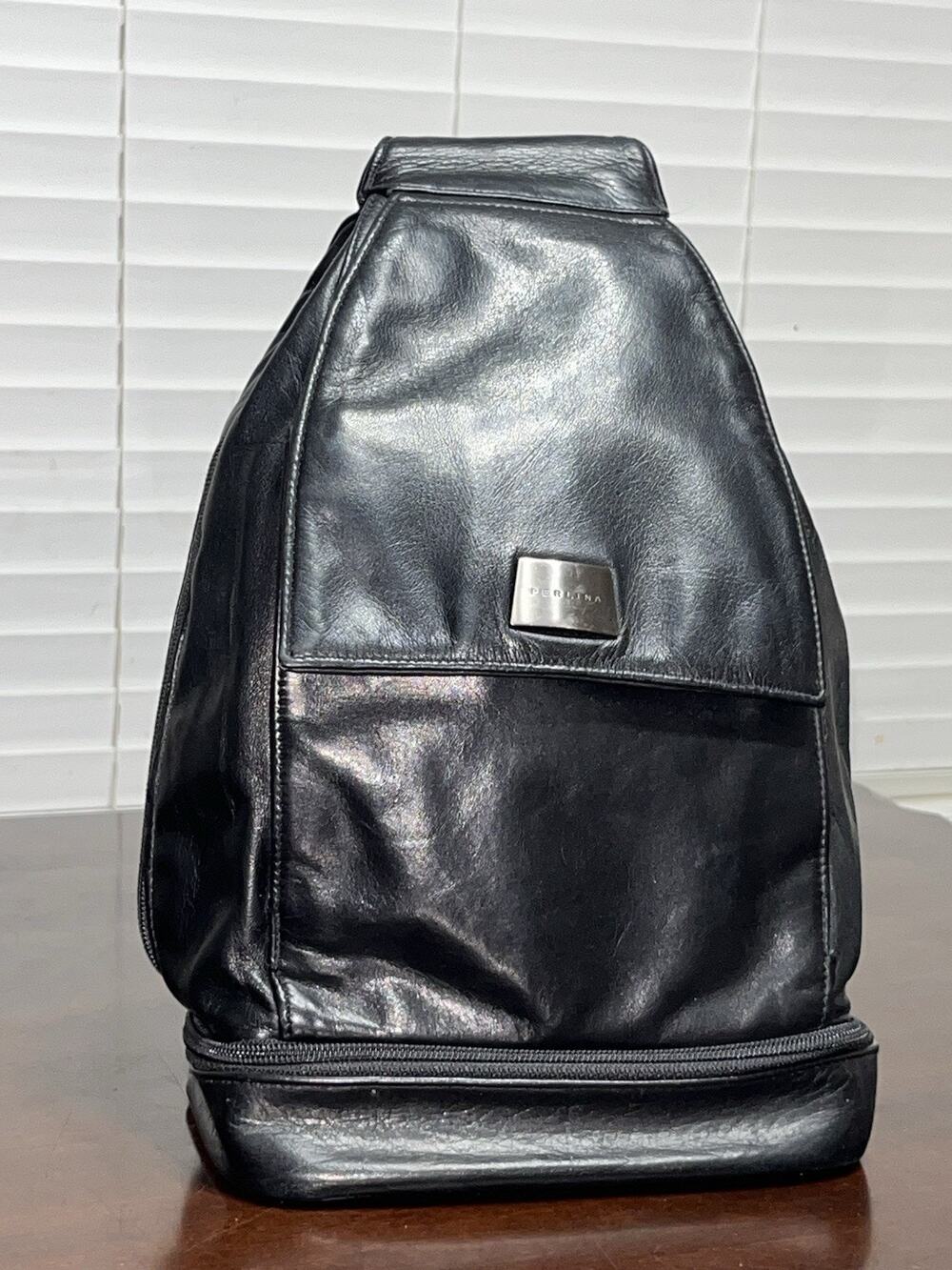 Vintage Perlina New York Soft Black Leather Mini Backpack Read Description